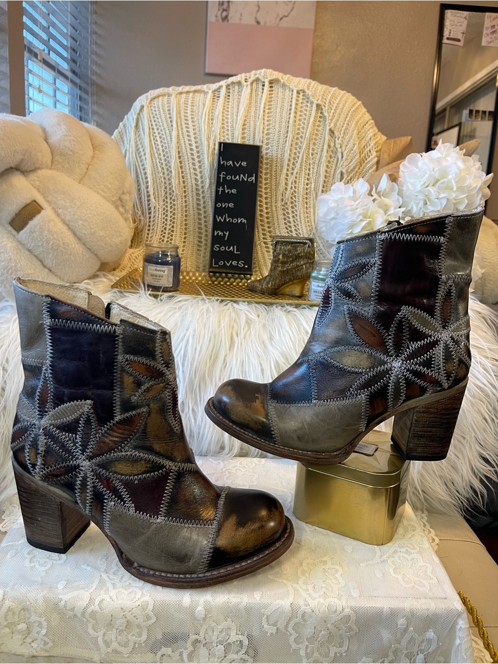 Freebird by Steven HTF Flower Patchwork Leather Ankle Boots MSRP$395